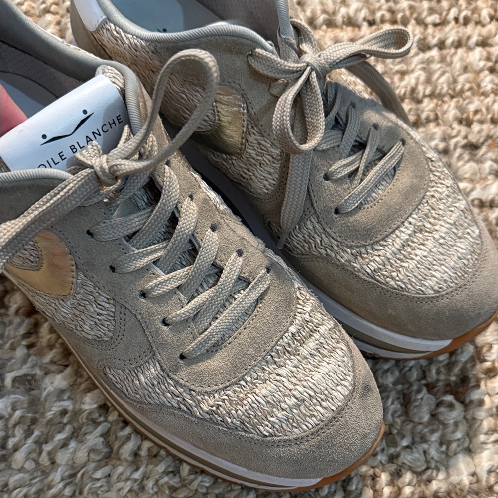Voile Blanche Beige and Natural Raffia-Textured Sneaker